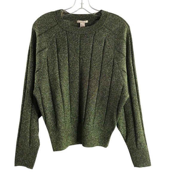 H & M SIZE 12 GREEN LONG SLEEVE METALLIC KNIT SWEATER NWT - Picture 1 of 4